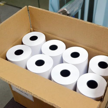Moqra BPA Free Sticky Thermal Receipt Paper Rolls (80mm) 3 1/8" x 170' 24 Rolls- Removable Label Compatible with TM-L90ii Other linerless Label Printers. Works with POS Systems (24 Rolls/Box) - color: 24 Rolls/Box