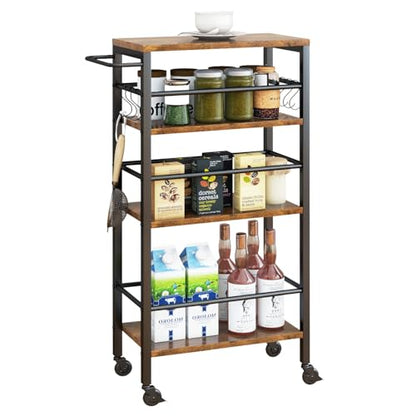 IBUYKE Slim Rolling Storage Cart, Kitchen Cart Utility Shelving UTMJ065H - color: Brown, size: 15.75"D x 7.9"W x 32.3"H