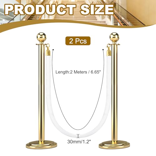 MECCANIXITY Velvet Stanchion Rope 6.6 Ft/2 M, Barrier Rope Velvet Carpet Ropes with Snap Hooks for Posts Stands Queue Divider Crowd Control, White Golden Pack of 2 - color: White Golden, size: 6.6 Ft