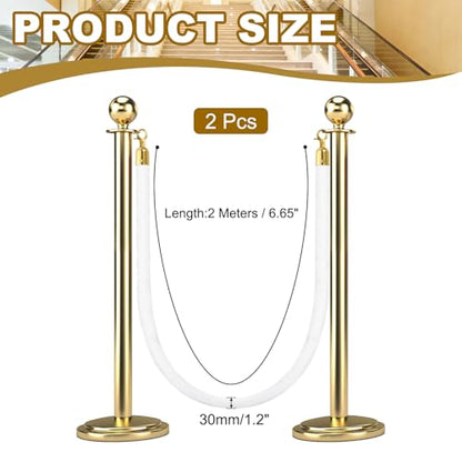 MECCANIXITY Velvet Stanchion Rope 6.6 Ft/2 M, Barrier Rope Velvet Carpet Ropes with Snap Hooks for Posts Stands Queue Divider Crowd Control, White Golden Pack of 2 - color: White Golden, size: 6.6 Ft
