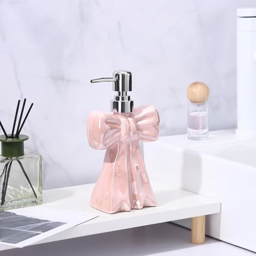 AceOrbit Ceramic Pink Bow Soap Pump Dispenser Hand Lotion Liquid Dispenser