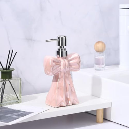 AceOrbit Ceramic Pink Bow Soap Pump Dispenser Hand Lotion Liquid Dispenser