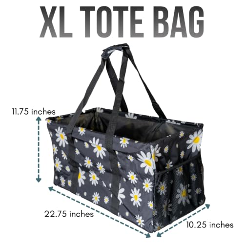 Extra Large Utility Tote Bag - Oversized Collapsible Beach Bag - Black Daisy - color: Black Daisy