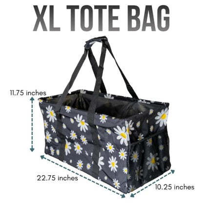 Extra Large Utility Tote Bag - Oversized Collapsible Beach Bag - Black Daisy - color: Black Daisy