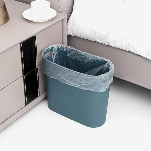 rejomiik Small Trash Can, Slim Garbage Can Plastic Waste Basket with Handles 3.5 Gallon Container Bin for Narrow Spaces Bathroom, Bedroom, Kitchen, Office at Home, 2 Pack Teal Blue - color: Teal Blue, size: 2 pack