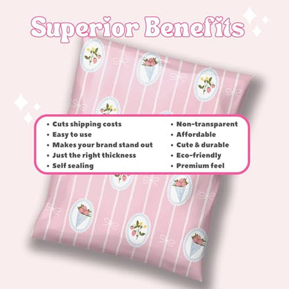 Picksie Mailers - Shipping Bags Cute Pink Small Biz Packaging Poly Mailers - color: Strawberry Bouquet, size: 10x13