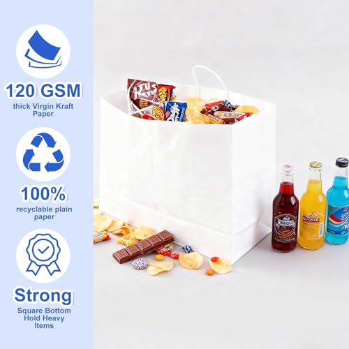 Maitys 30 Pcs 18x14x7 Inch White Large Kraft Paper Gift Bags with Handles - color: White, size: 18x14x7 Inch