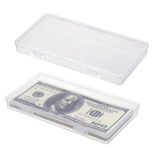 Hipiwe 2 Pack Plastic Cash Money Box Clear Currency Tray with Lid - size: 2 Pack