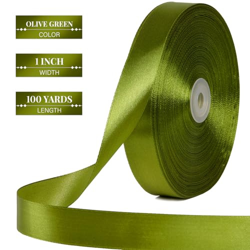 Olive Green Satin Ribbon 1 Inch x 100 Yards - color: Olive Green