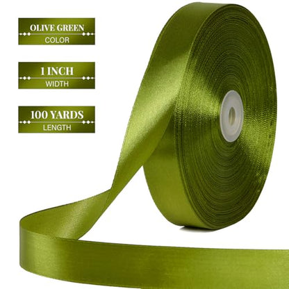 Olive Green Satin Ribbon 1 Inch x 100 Yards - color: Olive Green