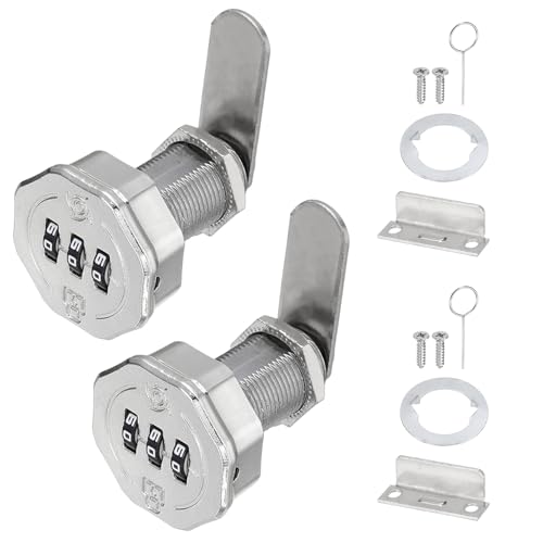PATIKIL 2 PCS Combination Cabinet Cam Lock, 3-Digit Keyless Metal Locks with 3/16Inch Cylinder for Cabinet Drawer Doors Deposit Box Filing Mailbox, Bright Chrome - color: Silver Tone, size: 3/16Inch
