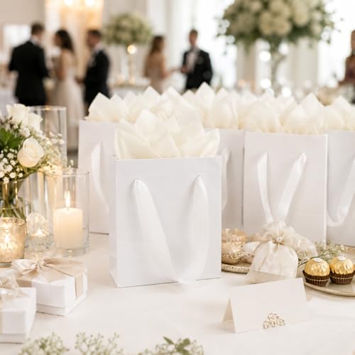 Treelement 22 Pack 4.7×2.3×6.3 Inch Small White Gift Bags with Tissue Paper - color: White