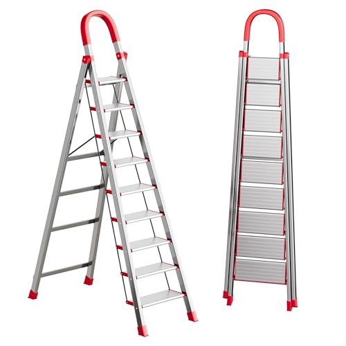 9 Step Ladder with Handrail,Aluminum Non-Skid Wide Pedal - size: 9 step Standard