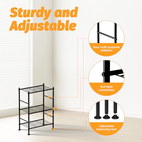 Abiglifty Storage Shelves, 3-Tier Metal Shelving, Wire Shelving with Adjustable Leveling Feet, Shelf Organizer for Bathroom, Closet, Garage - size: 3 Tier