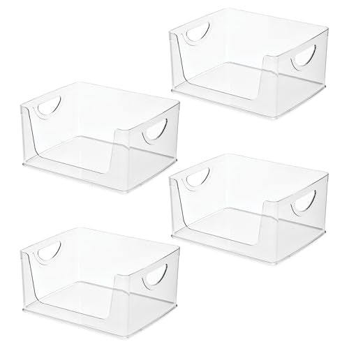 iDesign Stackable Open-Front Storage Bins with Handles, Set of 4, Clear - style: Pack of 4