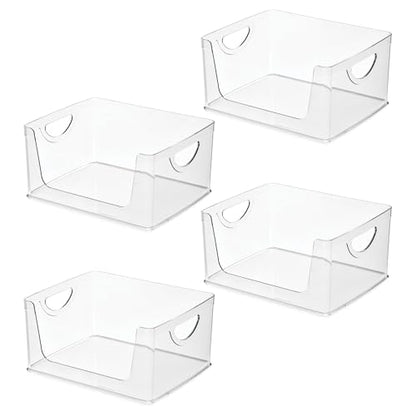 iDesign Stackable Open-Front Storage Bins with Handles, Set of 4, Clear - style: Pack of 4