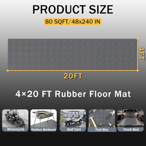 StellarStar 4x20 FT Garage Floor Mat, 2mm Thickened Ribbed Diamond Plate - color: Gray(4-Tier Diamond), size: 4x20 FT