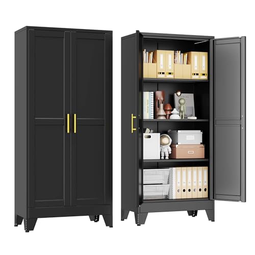 pozdeg 61" Black Steel Tall Garage Storage Cabinet - color: Black, size: 13.8"D x 27.56"W x 61"H