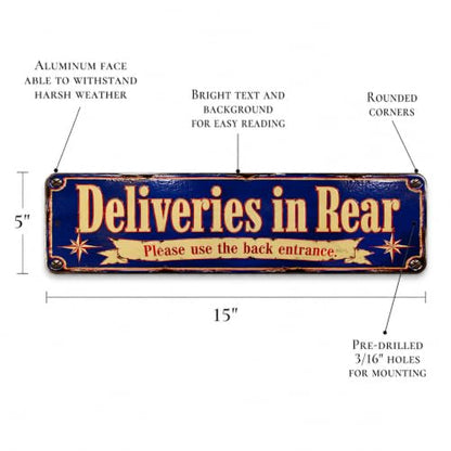 Deliveries in Rear Vintage Enamel Business Sign - style: Deliveries in Rear