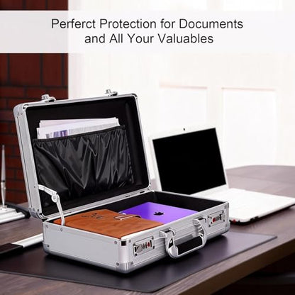 Locking Briefcase, Metal File Organizer with Dual Combination Locks