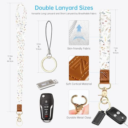 2-in-1 ID Badge Holder & Lanyard Wallet，Cute Zippered Pouch Flower 3 - color: Flower 3