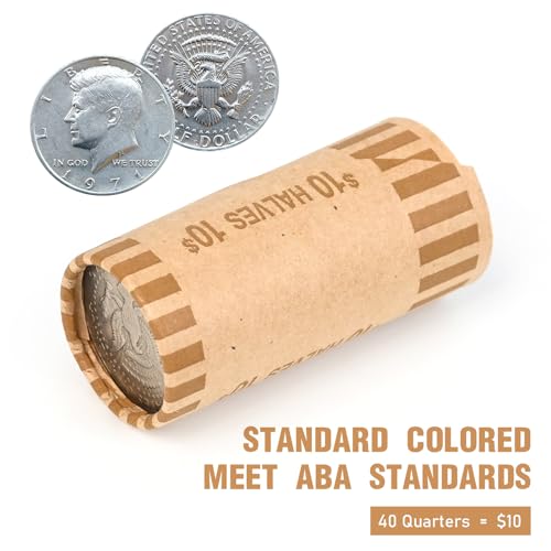 LLIKED 36 PCS Preformed Coin Wrappers Rolls-Halves, Brown - size: 36 Halves Coin Rolls