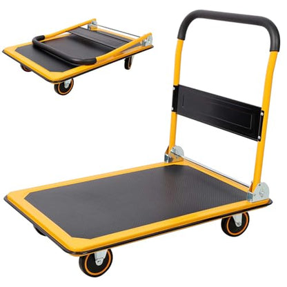 Heavy Duty Foldable Push Cart Dolly – 660 lb Load Capacity, Smooth Swivel Wheels, Textured Flatbed with Padded Handle for Easy Moving at Home, Garage, Office, or Warehouse