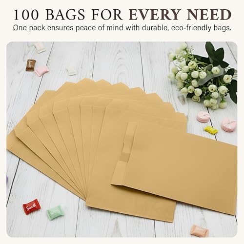 RJ Displays 100 Pack Brown Kraft Paper Merchandise Tote Bags | Small Paper Gift Shopping Bags Bulk for Magazines, Books, Party Favors, Retail Sales Tote Bags for Packaging 5" x 7.5" Inch (Brown) - size: 5" x 7.5"