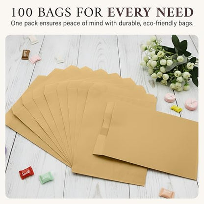 RJ Displays 100 Pack Brown Kraft Paper Merchandise Tote Bags | Small Paper Gift Shopping Bags Bulk for Magazines, Books, Party Favors, Retail Sales Tote Bags for Packaging 8.5" x 11" Inch (Brown) - size: 8.5" x 11"