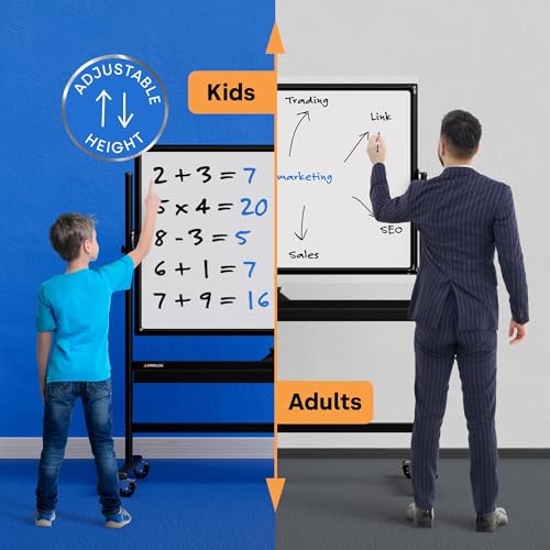 Kamelleo Rolling Whiteboard on Wheels 46" x 32", Double Sided White Board - color: Jet Black, size: 46x32