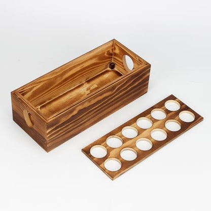 Wooden Crate for 24 Fresh Eggs, Stackable Holder Countertop With Double Layers for Display, Rustic Storage Box With Handle for Easter Supermarket Farm Kitchen Supplies, 2 PCS
