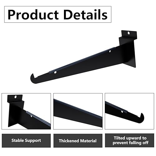 8 Inch Slatwall Shelf Bracket with Lip Black, 24 Pack - color: Black, size: 8 Inch