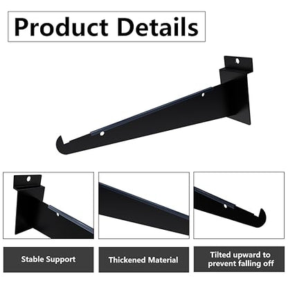Black Slatwall Shelves 12 Inch, 24 PCS, Shelf Bracket with Lip - color: Black, size: 12 Inch