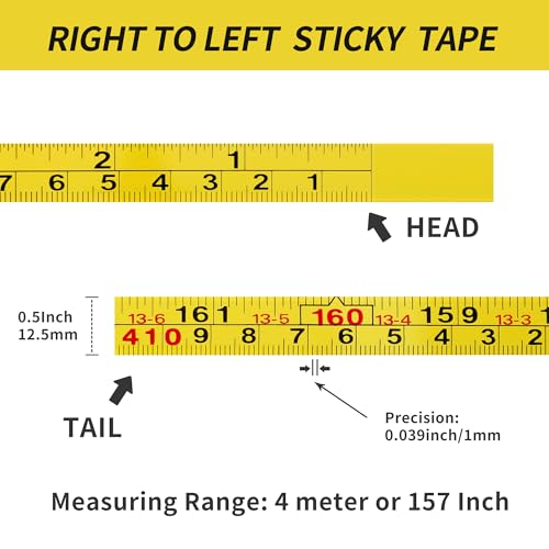 2Pcs Steel Self-Adhesive Measuring Tape, Imperial & Metric Tape Ruler - size: 4m
