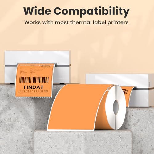 Direct Thermal Label Orange Vinyl 4 x 6 Inch Printer Sticker 250 PCS - color: Orange
