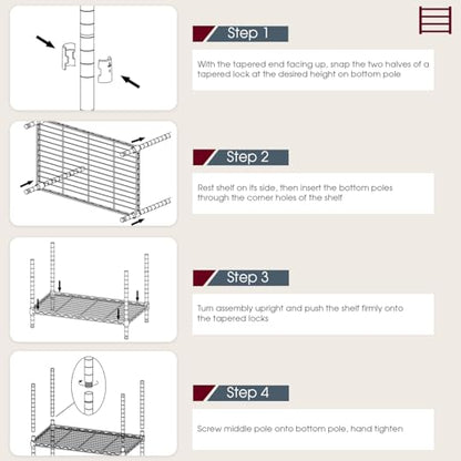 BestOffice | 6-Tier Wire Shelf with Wheels | 48" x 18" x 77" | Chrome - color: Chrome, size: 48"D x 18"W x 77"H