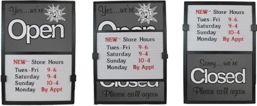 Glassmate Vertical Open/Closed Sun Message Slider Board Sign |14"W x 20"H (Grey w/Sun)