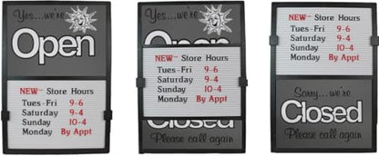 Glassmate Vertical Open/Closed Sun Message Slider Board Sign |14"W x 20"H (Grey w/Sun)