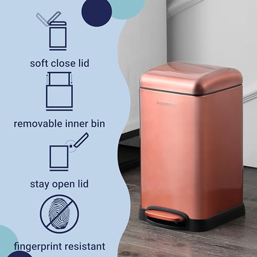 happimess Betty Retro Mini 3.2 Gal Step Trash Can, Rose Gold - color: Rose Gold