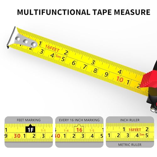 Tape Measure 16FT, Self-Locking, Imperial Metric Scale, High Precision - color: 16FT