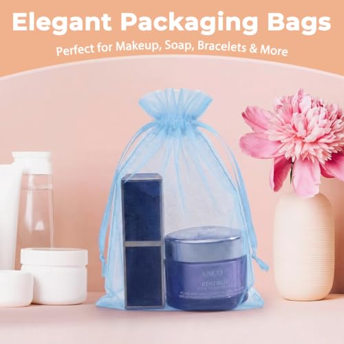 Crweety 50PCS Organza Bags 3x4 Baby Blue Small Gift Bags Mesh Drawstring - color: Baby Blue