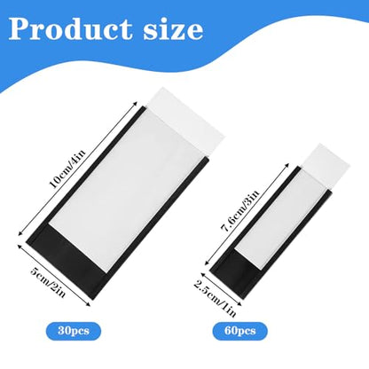 90 Pack C Channel Magnetic Label Holders for Metal Racks and Shelves with Paper Inserts and Clear Plastic Protectors, Magnetic Data Card Holders, File Cabinet Labels (1" x 3" and 2'' x 4'')