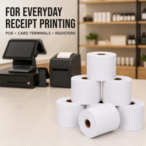 Thermal Paper Rolls, 2 1/4" x 80', 50 Rolls/Case, White Receipt Paper for POS & Credit Card Terminals - size: 2 1/4" x 80'