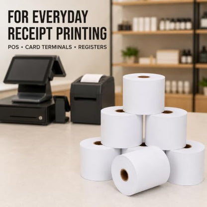 Thermal Paper Rolls, 2 1/4" x 80', 50 Rolls/Case, White Receipt Paper for POS & Credit Card Terminals - size: 2 1/4" x 80'