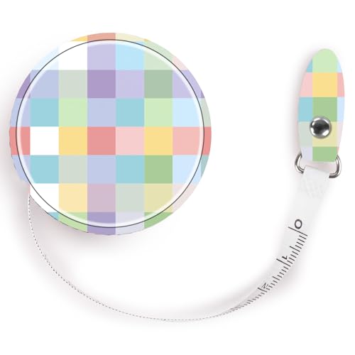 Retractable Mini Leather Tape Measure, Auto Retract Rainbow Check - color: Rainbow Check