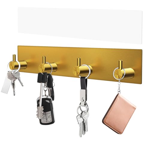 VIS'V Key Holder Wall Mount, Large Adhesive Key Hanger with 4 Hooks, Gold - color: Gold
