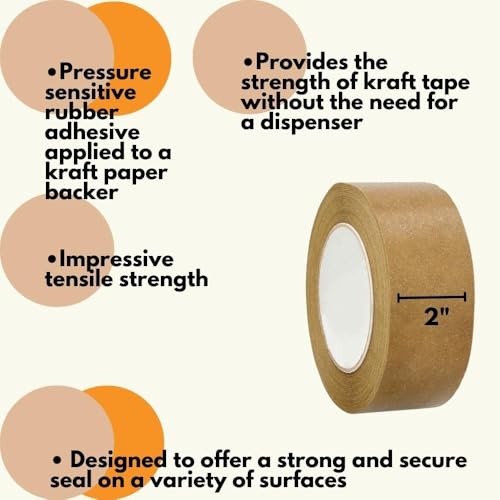 PSBM Flatback Kraft/Brown Packing Tape, 12 Rolls, 5.9 Mil Thick, 2 Inch Wide, 60 Yards Per Roll, Total 720 Yards for Packaging, Shipping, Moving & Sealing - size: 2 Inch x 60 Yards, style: 12 Rolls