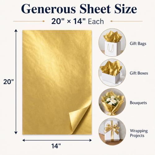 ROVIBIOBIO 100 Sheets Gold Tissue Paper for Gift Bags, 20 x 14 Inch - color: Metallic Gold