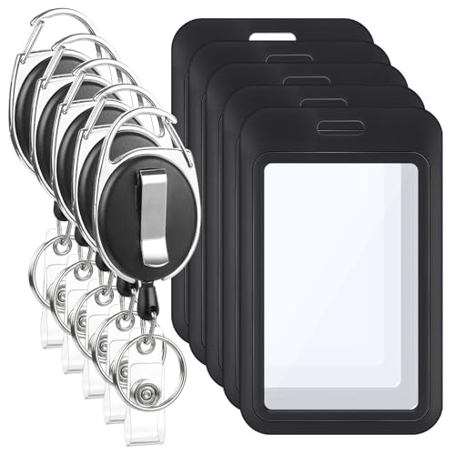 5 Pack Retractable Badge Holders with Double-Sided Windows Id Card Holders - style: 5 Set Double-Sided Windows