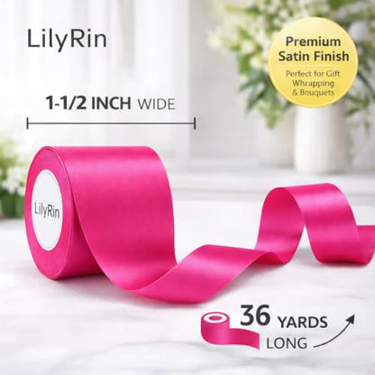 Hot Pink Satin Ribbon 1-1/2 Inch x 36 Yards for Bows Gift Wrap & DIY Crafts - color: Hot Pink